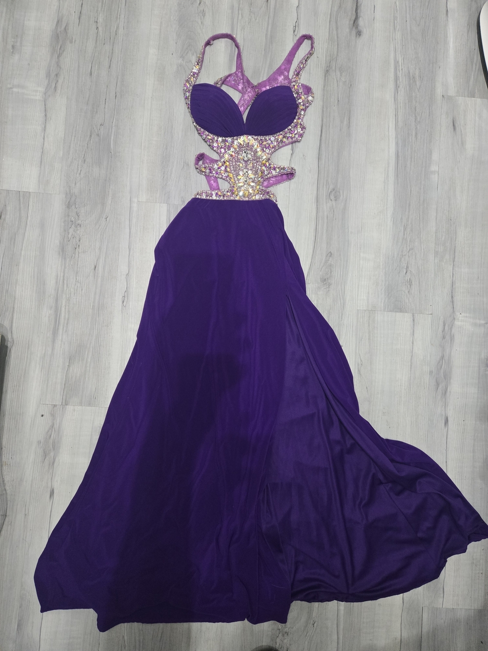 Glamorous Purple Beaded Cutout Maxi Dress